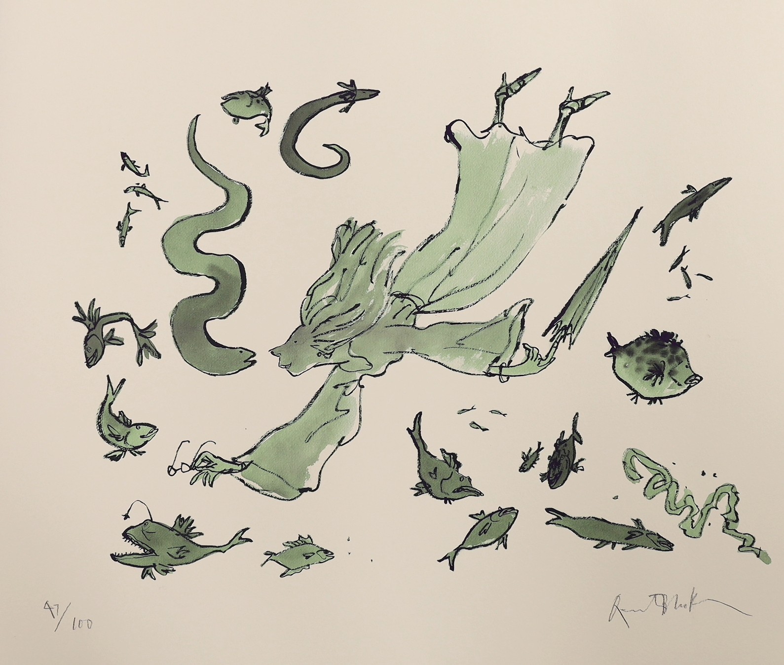 Quentin Blake (b.1932), limited edition lithograph, 'Life Under Water', signed in pencil, 47/100, 64 x 90cm, unmounted